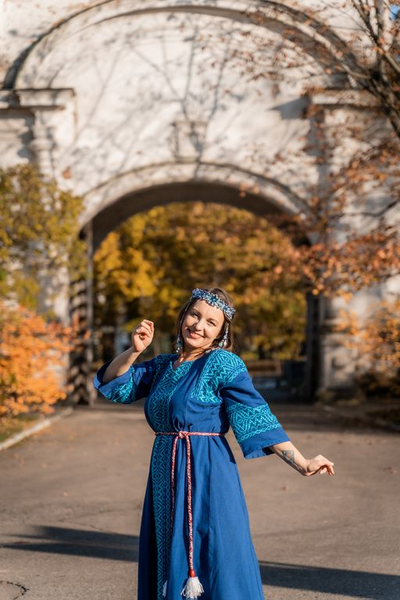 Платье "Синий рассвет" ручное ткачество