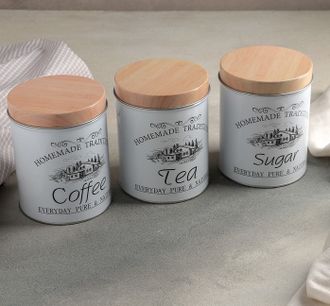Набор банок для сыпучих продуктов Sugar.Coffee.Tea, 10,5х14 см, 3 шт, цвет белый