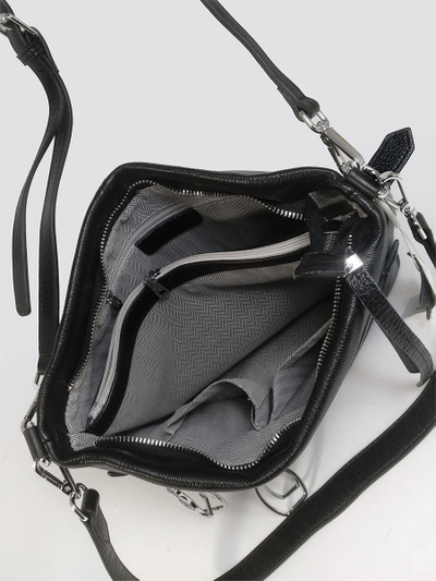 (АРТИКУЛ: 10128/1/5) СУМКА ЖЕНСКАЯ, СРЕДНЕГО РАЗМЕРА, НАТУРАЛЬНАЯ КОЖА, ЧЕРНАЯ, С НАРУЖНЫМИ КАРМАНАМИ, С ПЛЕЧЕВЫМ РЕМНЕМ