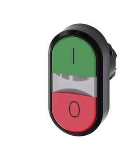 3SU1001-3AB42-0AK0 АКТУАТОР ДВОЙНОЙ КНОПКИ С ВОЗМОЖНОСТЬЮ ПОДСВЕТКИ, 22MM, КРУГЛ., ПЛАСТИК, КНОПКА ЗЕЛЁНАЯ: "I", КНОПКА КРАСНАЯ: "O", FLAT BUTTONS