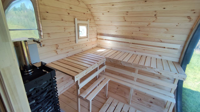 Баня "ОКО"  с большим, круглым, панорамным окном