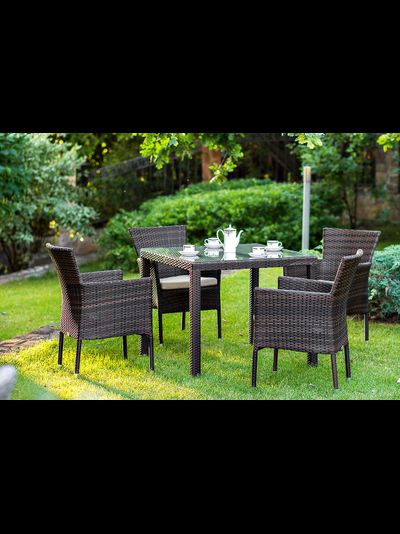 Садовый обеденный комплект Aroma темно-коричневый из искусственного ротанга
