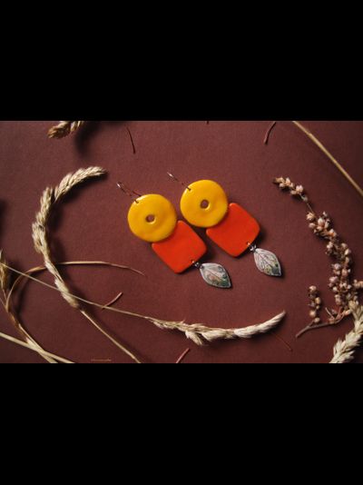 "Степное солнце", крупные этнические серьги в стиле глазурованной керамики