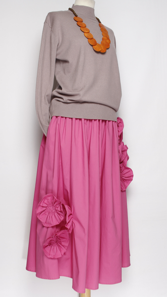 ЮБКА НАРЯДНАЯ ХЛОПОК "АППЛИКАЦИИ ЦВЕТЫ " фуксия до р.54