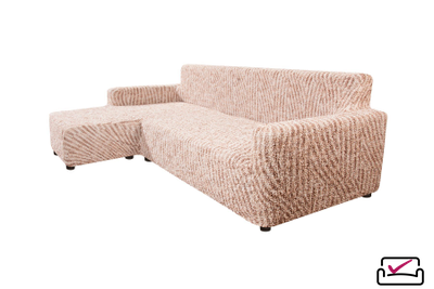 Чехол на угловой диван с левым выступом Виста Милано Бежевый. АнтиКошка. Хлопок. ИТАЛИЯ