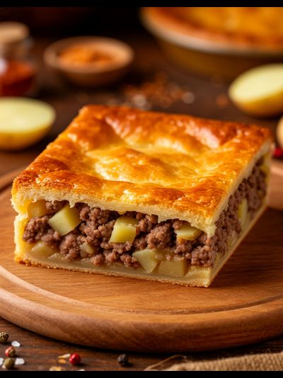 Пирог с фаршем и картофелем.