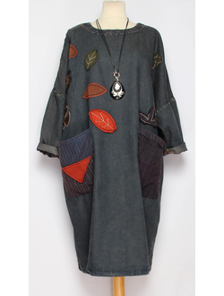 ПЛАТЬЕ БОХО джинсовое "ОСЕНЬ" синее р.46-54