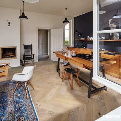 Паркетная доска PS 500 Meister Дуб витал Беленый 8804, масло в интерьере