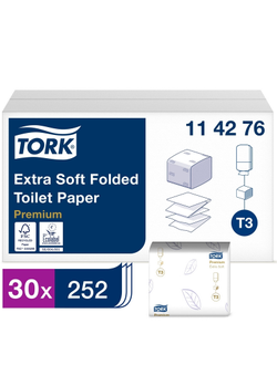 Бумага туалетная листовая для диспенсера Tork T3 Premium 2сл.252л/30пач.114276