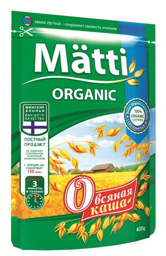 Matti каша моментального приготовления 400г овсяная ORGANIC