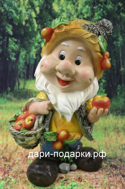Гном с корзиной яблок 39*22см    2,6кг     полистоун Россия  2442/09403-4