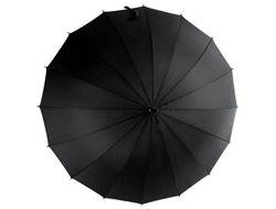 Зонт-трость 16 спицы Черный (большой купол + чехол)