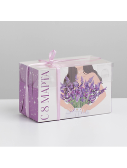 Коробка на 2 капкейка «С 8 марта», 16 × 8 × 10 см