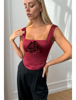 Топ с квадратным вырезом и съемной розой (бордо)