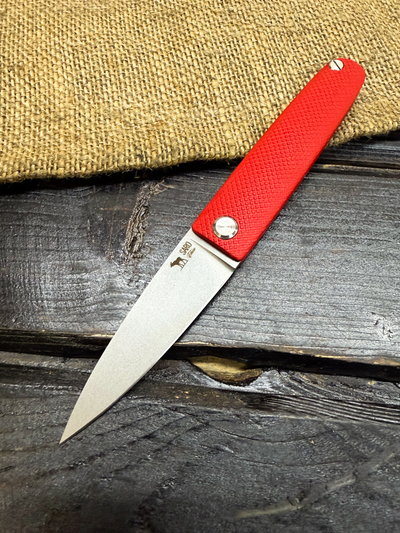 Фрикционный складной нож Скин-ду Малый сталь ELMAX, рукоять G10 красный
