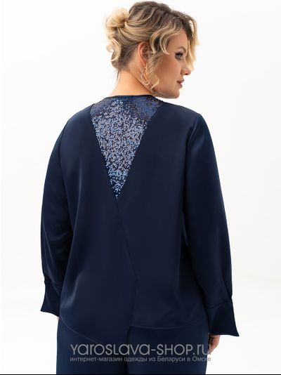 Нарядный брючный костюм в синем цвете