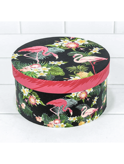 Коробка круглая подарочная "Фламинго на чёрном фоне", 14*7,5см