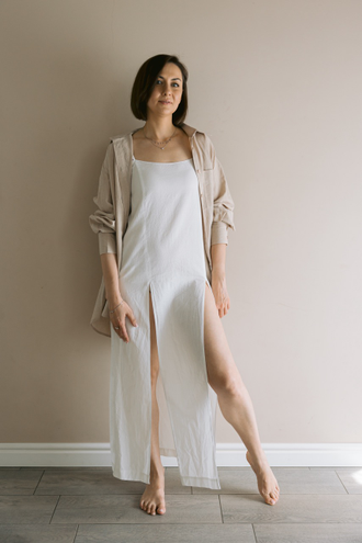 Платье-комбинация из вареного хлопка (белого цвета)