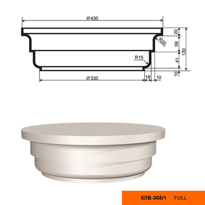 Капитель к фасадной колонне из пенополистирола с покрытием LEPNINAPLAST-FASAD (Лепнинапласт-фасад) КЛВ-305/1 FULL