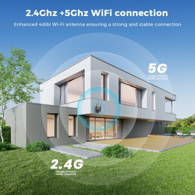 DE-WiFicam-02-4grey уличная моторизированная WiFi (2,4 и 5 Ггц)/LAN охранная видеокамера с 2 объективами, интерком, ночная подсветка ИК + свет, с DVR. 4+4 Mp. (O-Kam Pro)