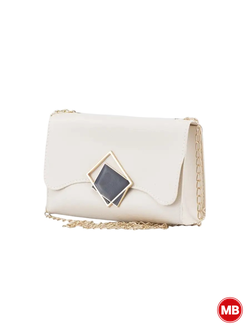 Женский клатч бежевый с цепочкой и золотистой фурнитурой