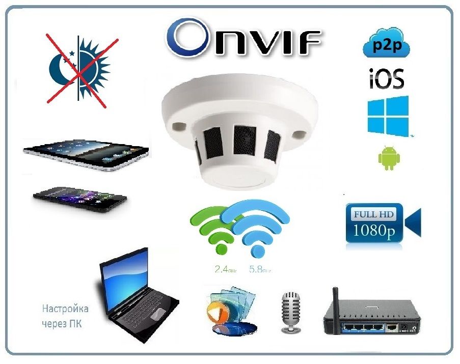 DE/GS-PRTFCMWAR(55) Видеоняня/Охранная IP WiFi(2.4/5)/LAN видеокамера с аудиоканалом (корпус датчика