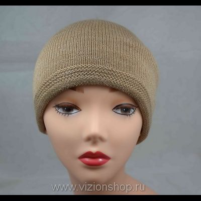 Вязаная шапка меринос с помпоном Италия Vizio 4325 бежевая
