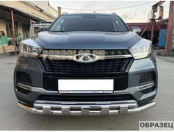 Защита переднего бампера двойная с перемычками Папа Тюнинг d60/42 для Chery Tiggo 4 Pro 2022-