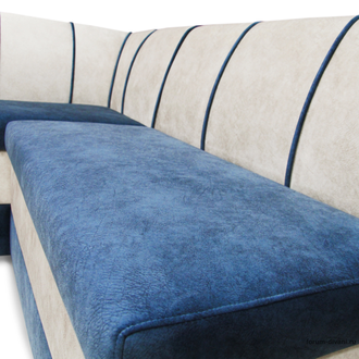 Кухонный Угловой диван "Форум-8" Синий/Слоновая кость Левый