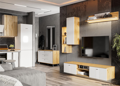 Милан Комод 3 ящика двухстворчатый Дуб Золотой/Белый матовый