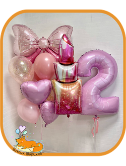 9 шариков, цифра, помада и бант