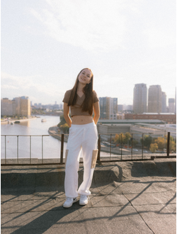 Брюки с накладными карманами из мешковины