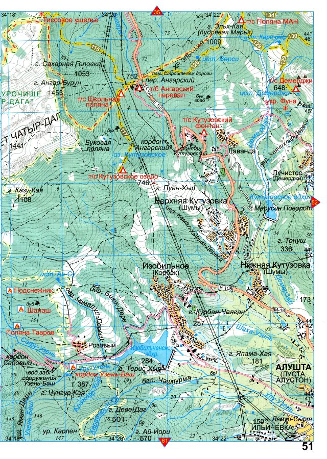 Топографическая карта Крыма туристическая подробная