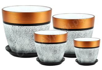 Комплект из четырех серых с бронзовым керамических горшков для комнатных цветов