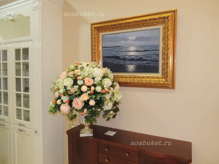 Большая Композиция круглой формы из искусственных цветов для интерьера из цветов прекрасного качества в классическом стиле №31