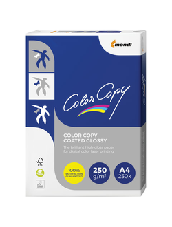 Бумага COLOR COPY GLOSSY, мелованная, глянцевая, А4, 250 г/м2, 250 л., для полноцветной лазерной печати, А++, Австрия, 139% (CIE)
