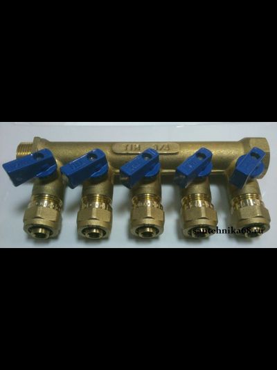 Коллектор с шаровыми кранами TIM 3/4 х 16 м/п на 2 3 4 5 выходов