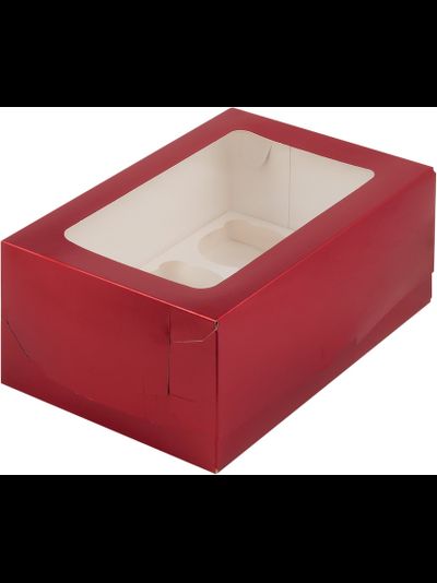 Коробка на 6 капкейков с прямоуг. окном (красная), 235*160*100мм