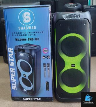 Напольная светящаяся беспроводная колонка shaswar smo-103 с караоке/1200Вт/FM/Bluetooth/USB/SD/AUX/встроенный аккумулятор
