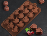 Форма для льда и шоколада «Сладкое сердце», 22×10,5 см, 15 ячеек (2,2×2,8 см), цвет шоколадный