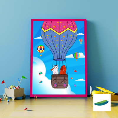 Постер «Полёт на воздушном шаре» . Детская коллекция «Мишаня и Тимурчик»