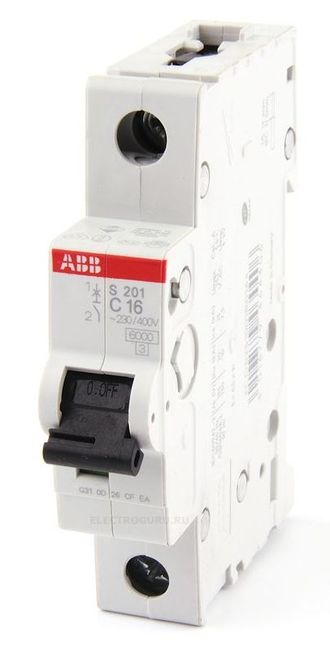Выключатель автоматический однополюсный ABB S201 C16 (16 А, 230 В, 6 кА)