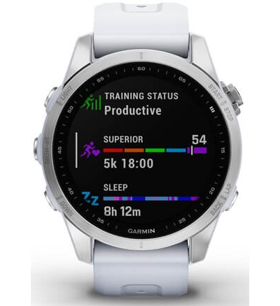 Умные часы Garmin Fenix 7s серебристый с белым силиконовым ремешком