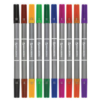 Фломастеры BRAUBERG, 10 цветов, двухсторонние, 2 пишущих узла 2 и 5 мм, вентилируемый колпачок, картонная упаковка, 150682, 4 набора