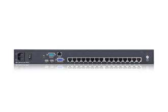 Переключатель Kinan KVM over IP 16-портовый высокой плотности по кабелю Cat 5, USB с каскадированием до 512 серверов с разъемами PS/2, USB, VGA; internet, OSD, DDC2B, 2048x1536 до 20 м, 1600x1200 до 50 м, 1280x1024 до 100 м, 1024x768 до 150 м (KC2116i)