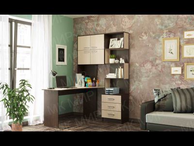 Стол компьютерный № 1 левый (1280х2000х1450мм), Венге/Белфорт