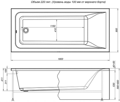 Акриловая ванна Aquanet Bright 180x80