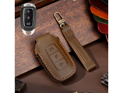 Чехол на смарт ключ хендай крета, солярис, палисад, санта фе с 3 кнопками. Натуральная кожа