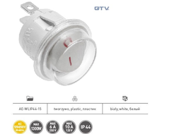 Выключатель клавишный врезной, IP44 max1300W, белый AE-WLIP44-15 GTV