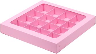 Коробка на 16 конфет с/о (розовая), 200*200*30мм